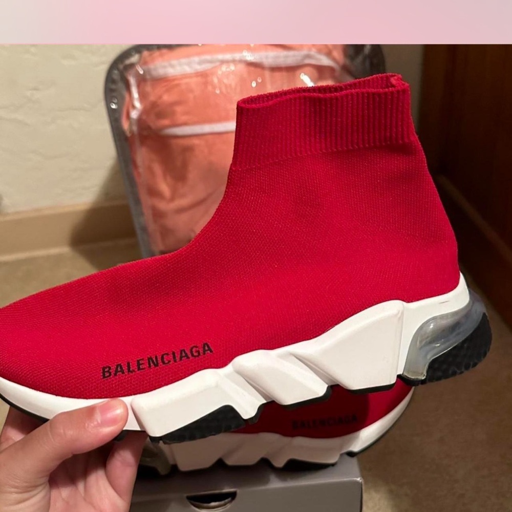 Balenciaga Red and White Knit Sneakers - Picture 4 of 8